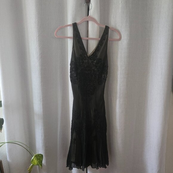 Vintage 2000s Scala Beaded Black Dress – Gatsby Glam, Size M - Picture 1 of 3